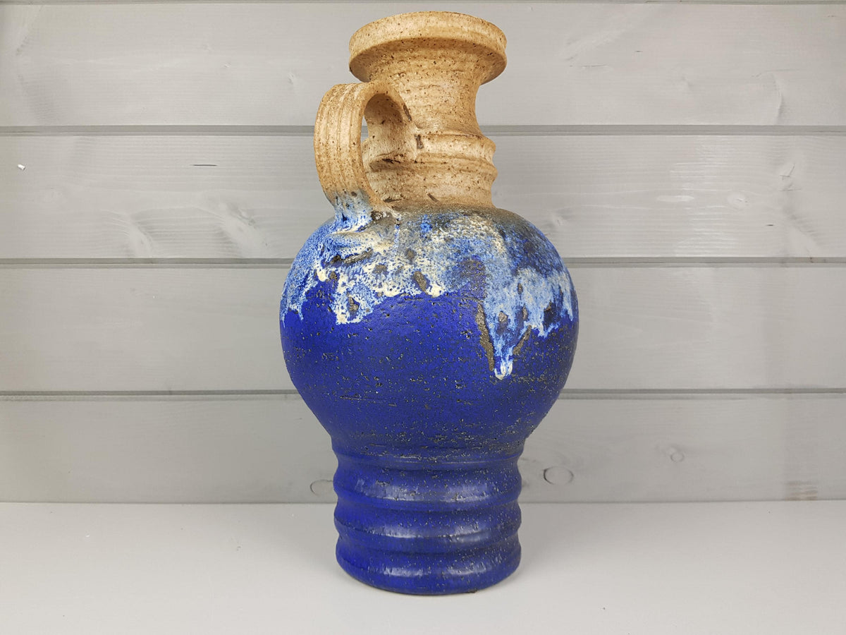 Vintage WEST GERMAN POTTERY Fat Lava Blue Beige Vase, Krosselbach Style 1960-70s