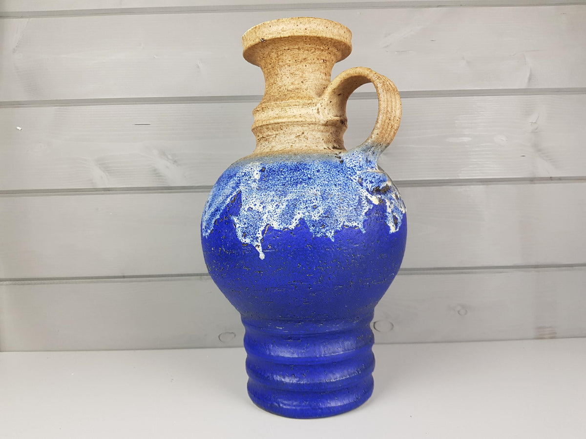 Vintage WEST GERMAN POTTERY Fat Lava Blue Beige Vase, Krosselbach Style 1960-70s
