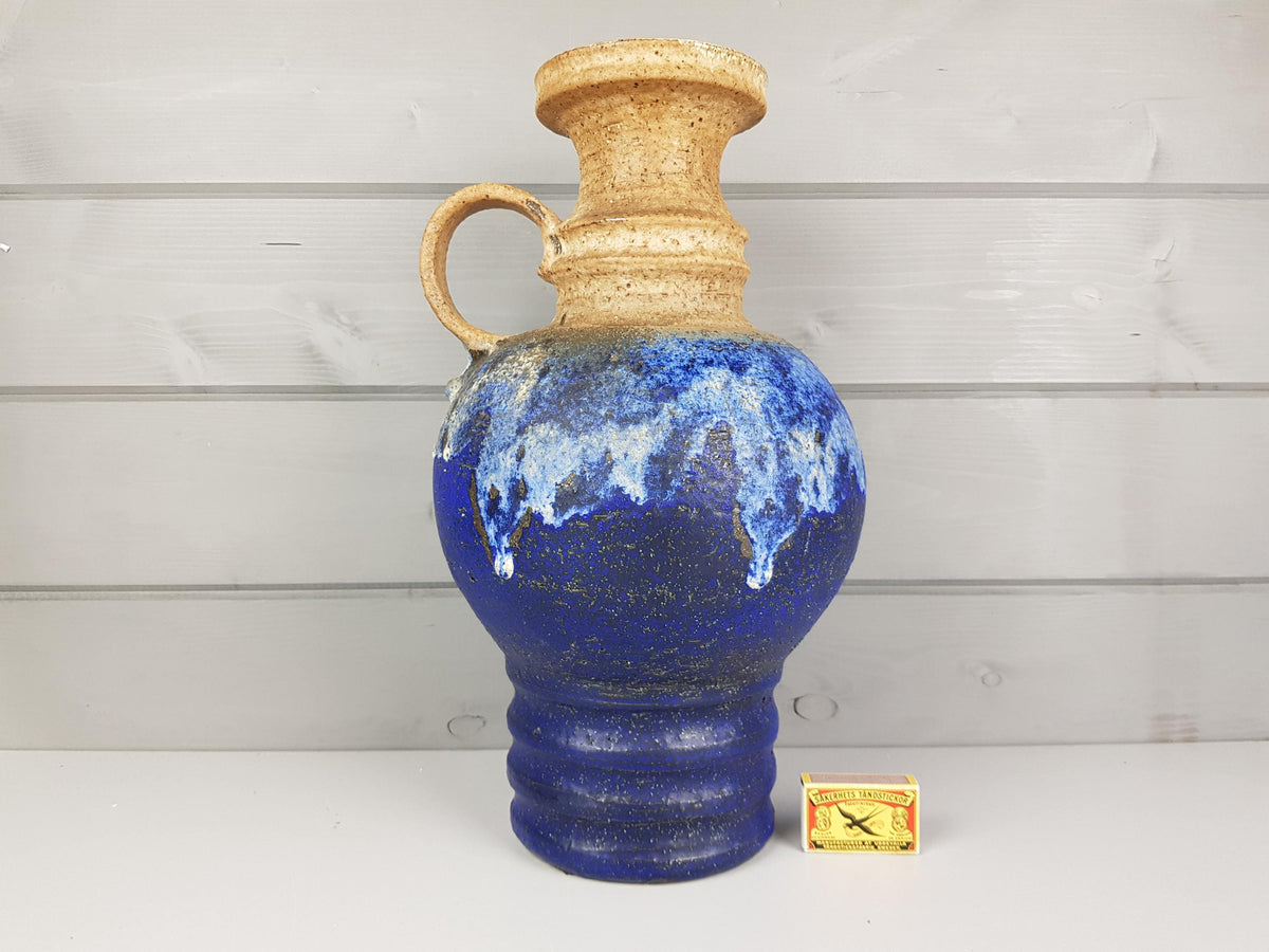 Vintage WEST GERMAN POTTERY Fat Lava Blue Beige Vase, Krosselbach Style 1960-70s