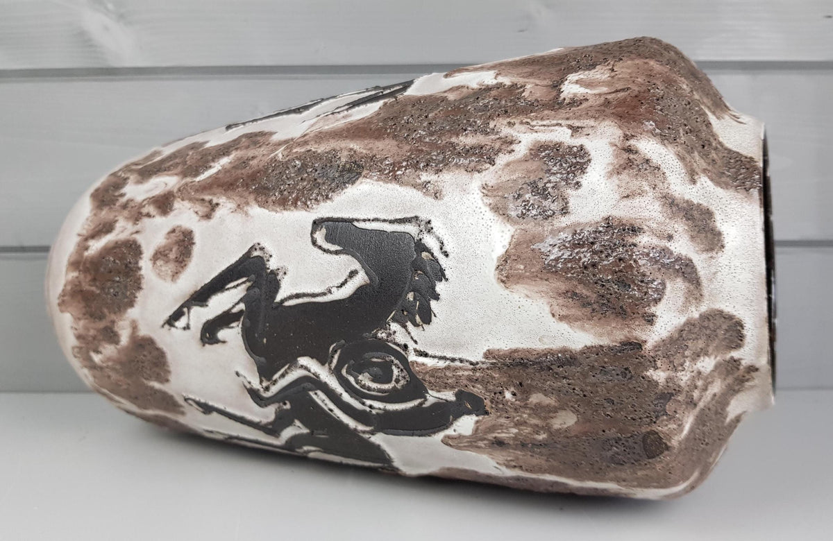 Vintage SCHEURICH KERAMIK Brown Fat Lava Vase With Horse Decor 517 38 West Geman Pottery 1970s