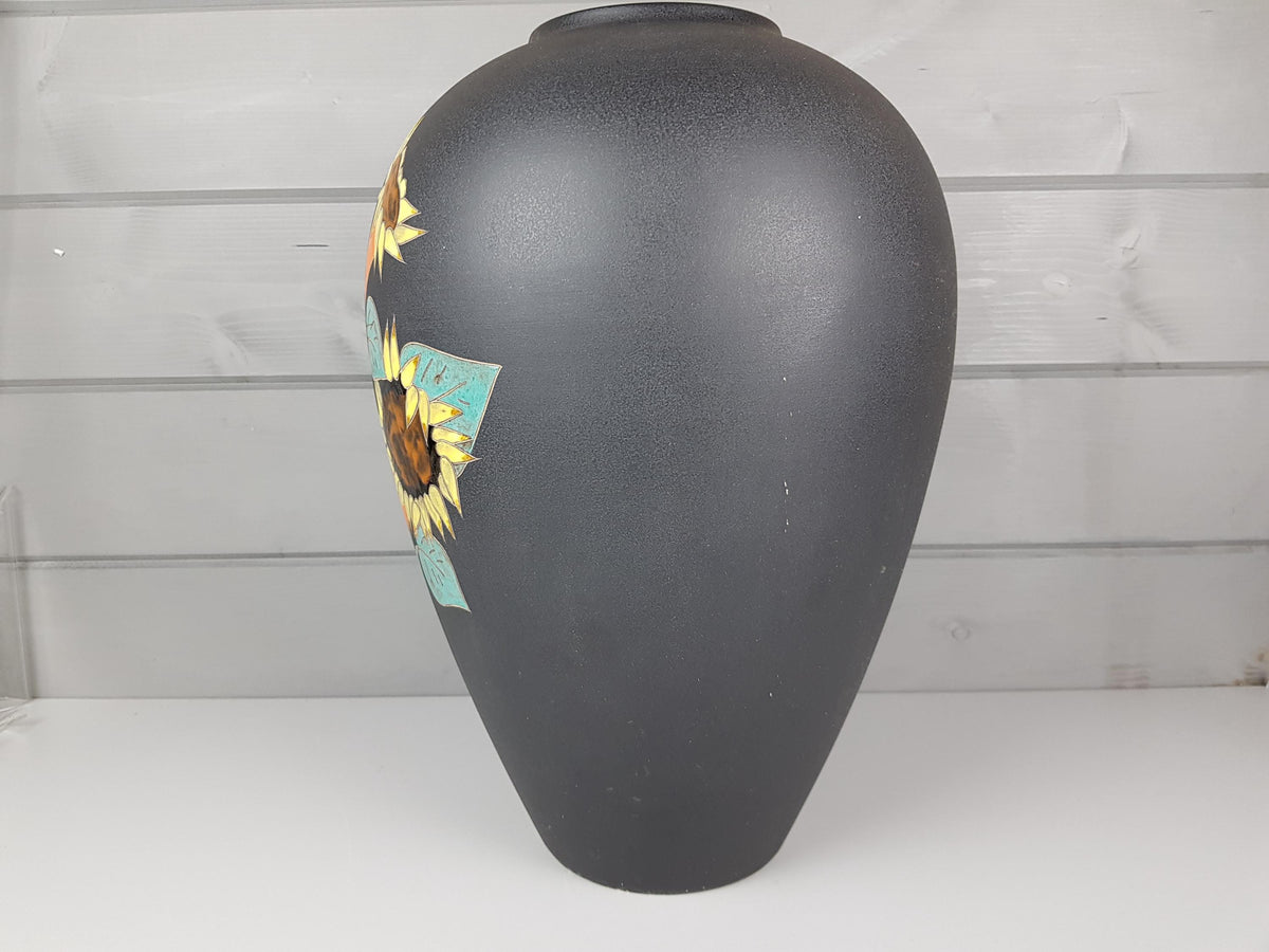 Vintage RUSCHA KERAMIK 849/3 Floor Vase with Sun Flower Decor West German Pottery 1950s