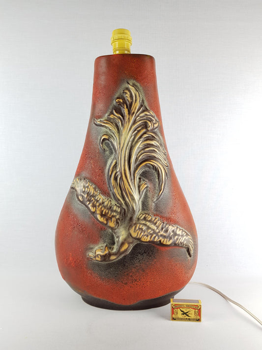 Vintage WALTER GERHARDS KERAMIK Red Floor Lamp With Eagle Decor West German Pottery 1950s - 1960s