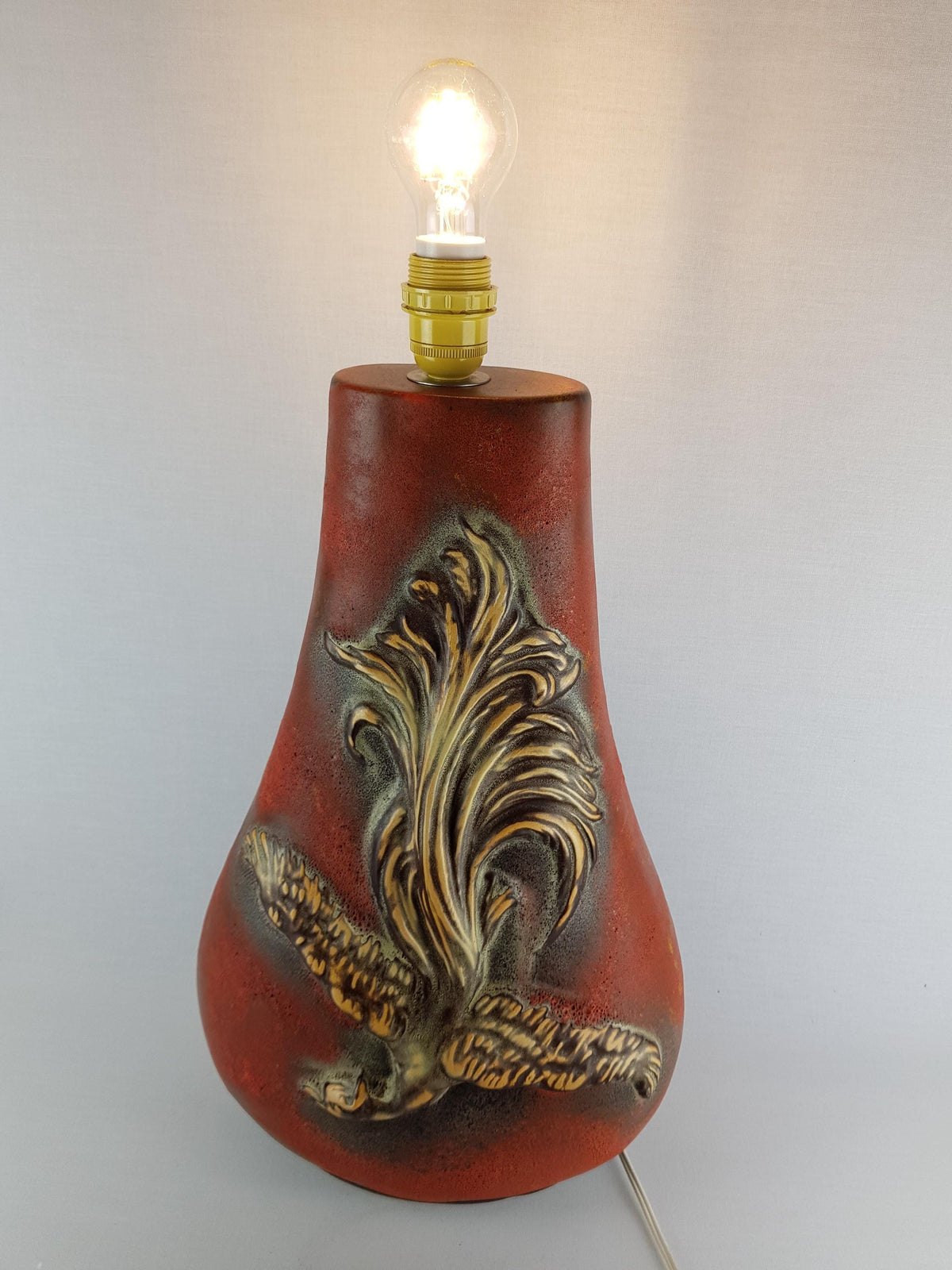 Vintage WALTER GERHARDS KERAMIK Red Floor Lamp With Eagle Decor West German Pottery 1950s - 1960s