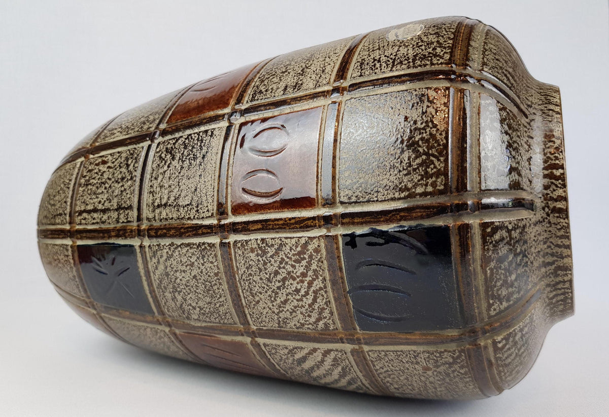 Large Vintage SPARA EDEL KERAMIK Brown Vase with Incised Decor 208-36 West German Pottery 1960s