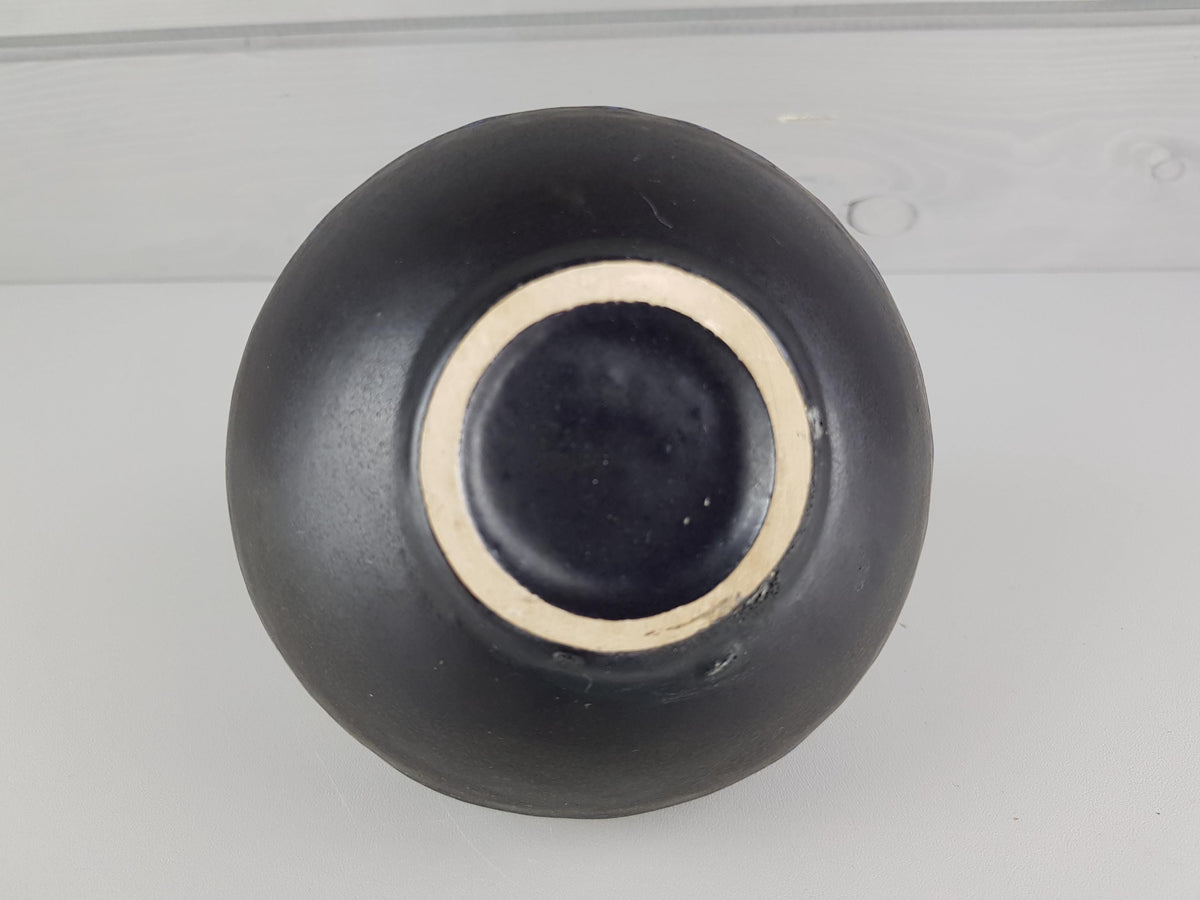 Vintage RUSCHA KERAMIK Ball Vase with Matt Blue Black Decor, West German Pottery 1970s