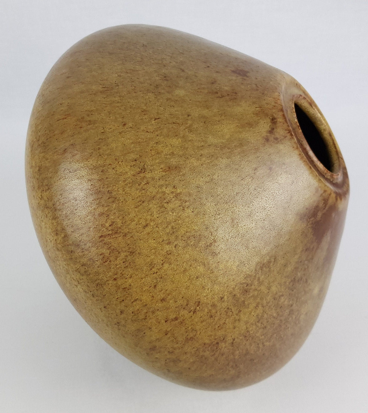 Vintage Studio Art Pottery Vase by Fritz Vehring – UFO Shape – Brown with Yellow Accents – 1950s/1960s