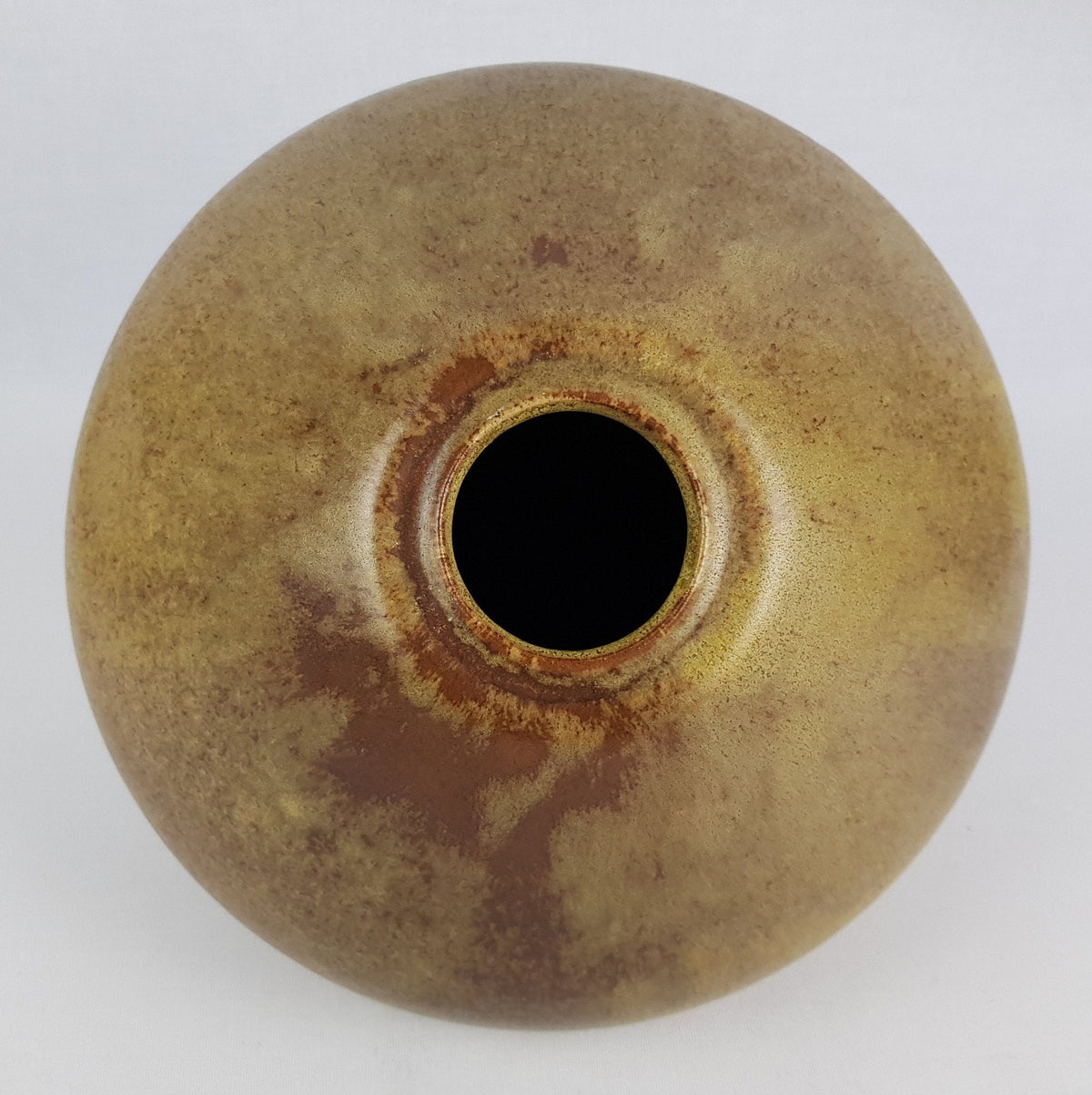 Vintage Studio Art Pottery Vase by Fritz Vehring – UFO Shape – Brown with Yellow Accents – 1950s/1960s