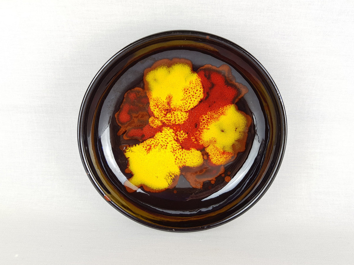 Vintage Dutch Ceramic Bowl Brown Red Yellow Glossy Glaze 1970s