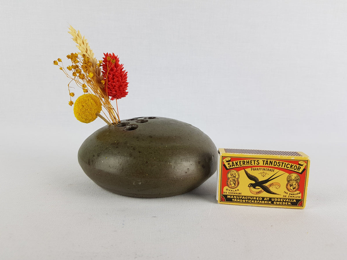 Vintage STUDIO ART POTTERY Green Ikebana Frog Steck Vase West Germany 1970s