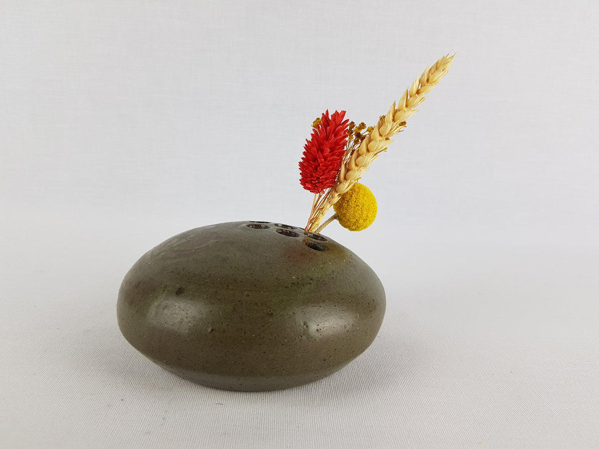 Vintage STUDIO ART POTTERY Green Ikebana Frog Steck Vase West Germany 1970s