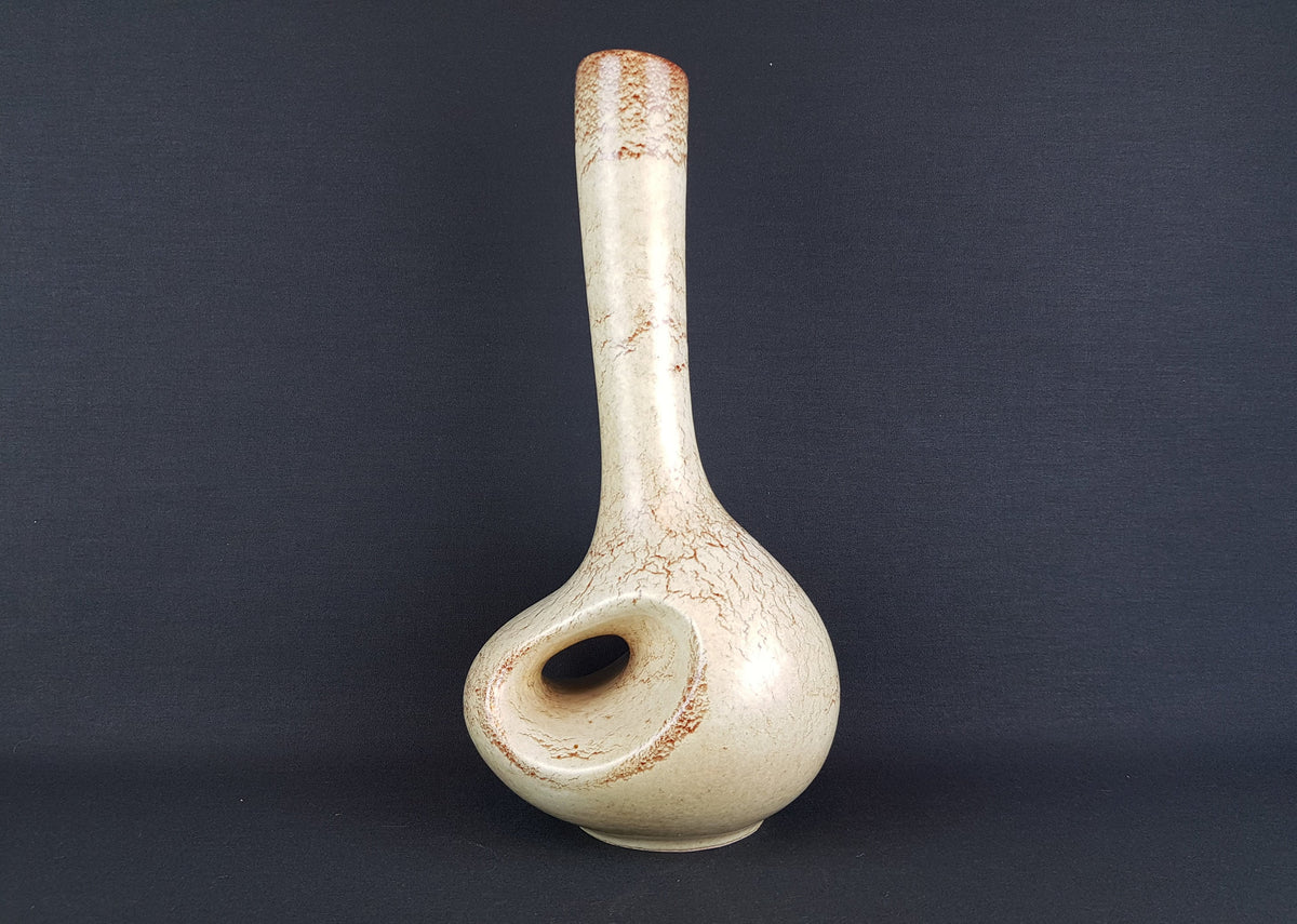 Vintage BERTONCELLO Long Neck Vase with Screziato Havana Glaze Italian Pottery 1970s