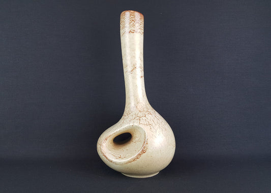 Vintage BERTONCELLO Long Neck Vase with Screziato Havana Glaze Italian Pottery 1970s