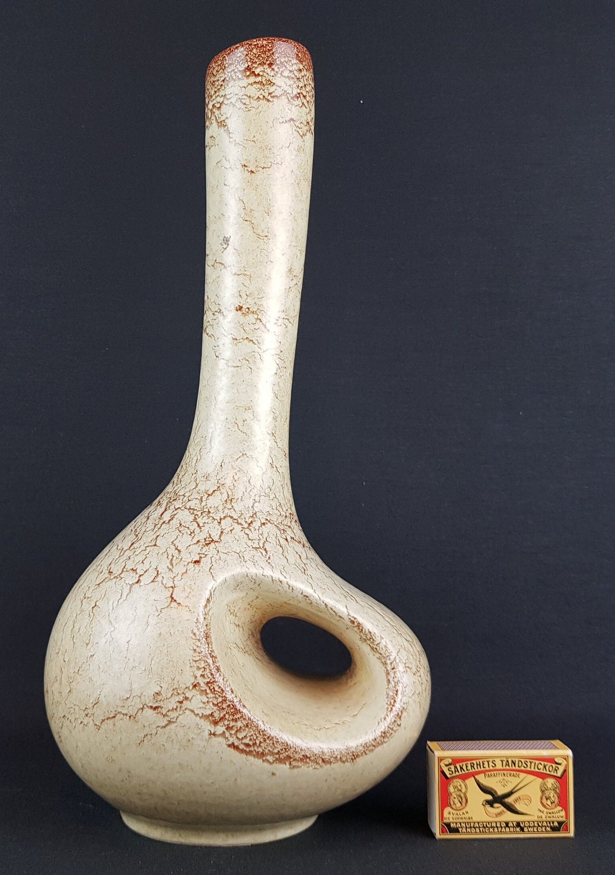 Vintage BERTONCELLO Long Neck Vase with Screziato Havana Glaze Italian Pottery 1970s