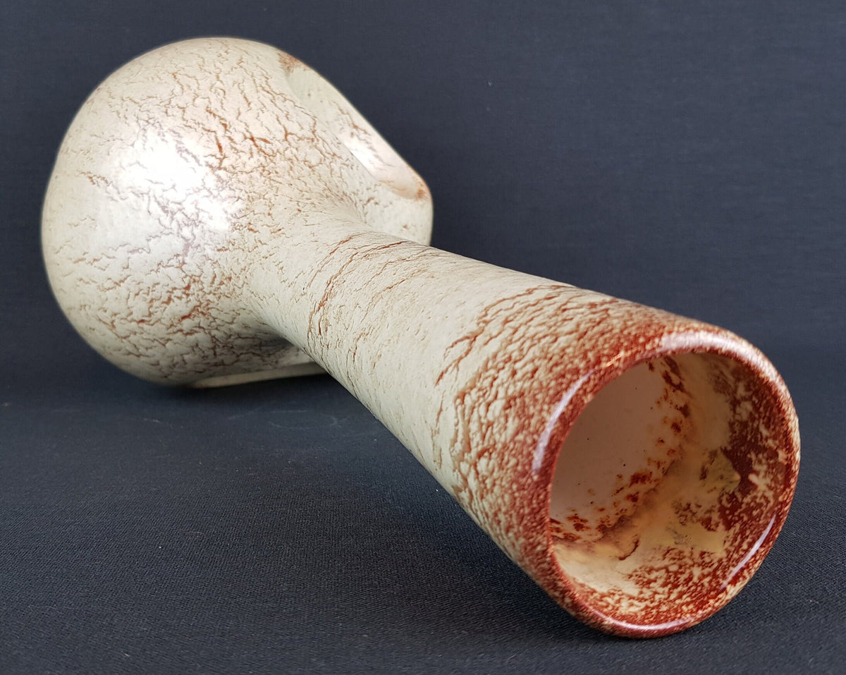 Vintage BERTONCELLO Long Neck Vase with Screziato Havana Glaze Italian Pottery 1970s