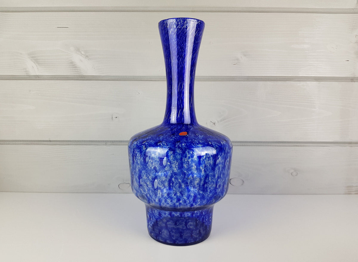 Vintage MURANO STYLE Cobalt Blue Glass Vase Italian Glass Art Made in Italy Original Foil Sticker
