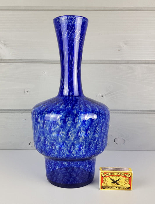 Vintage MURANO STYLE Cobalt Blue Glass Vase Italian Glass Art Made in Italy Original Foil Sticker