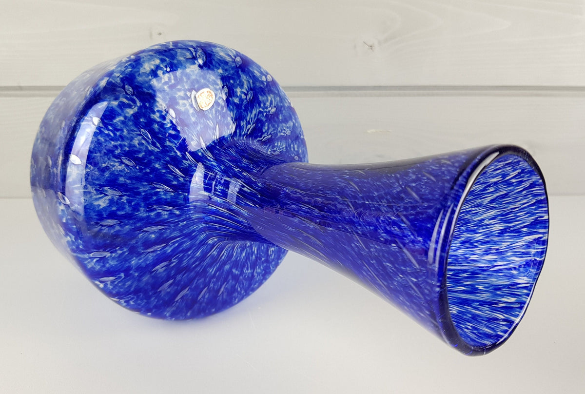 Vintage MURANO STYLE Cobalt Blue Glass Vase Italian Glass Art Made in Italy Original Foil Sticker
