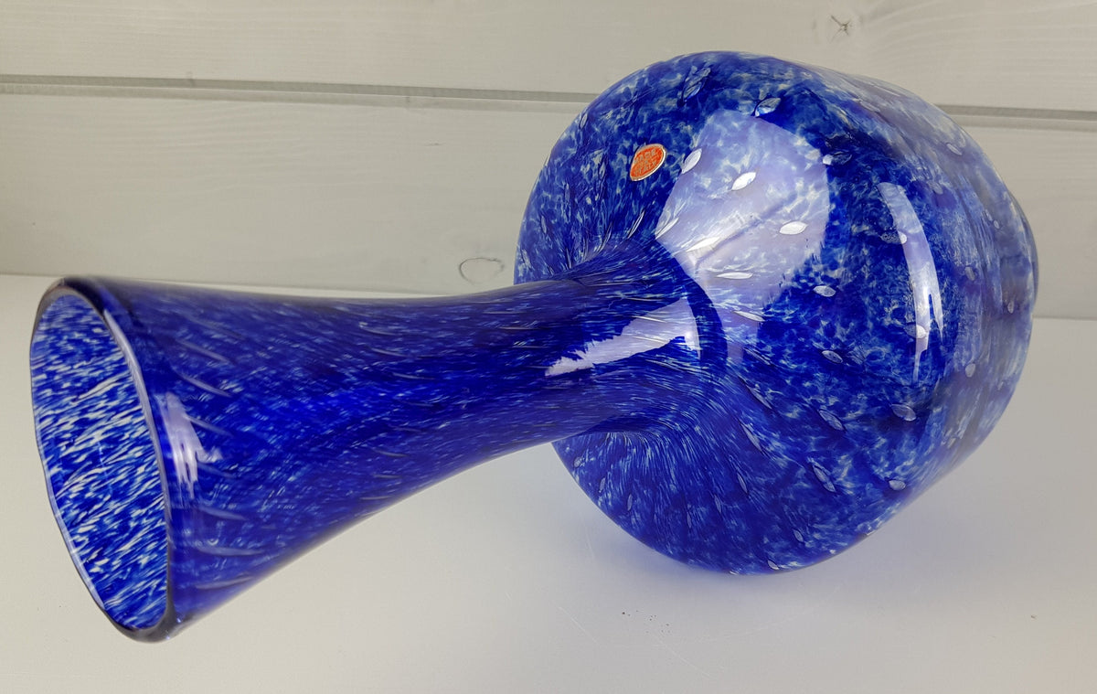 Vintage MURANO STYLE Cobalt Blue Glass Vase Italian Glass Art Made in Italy Original Foil Sticker