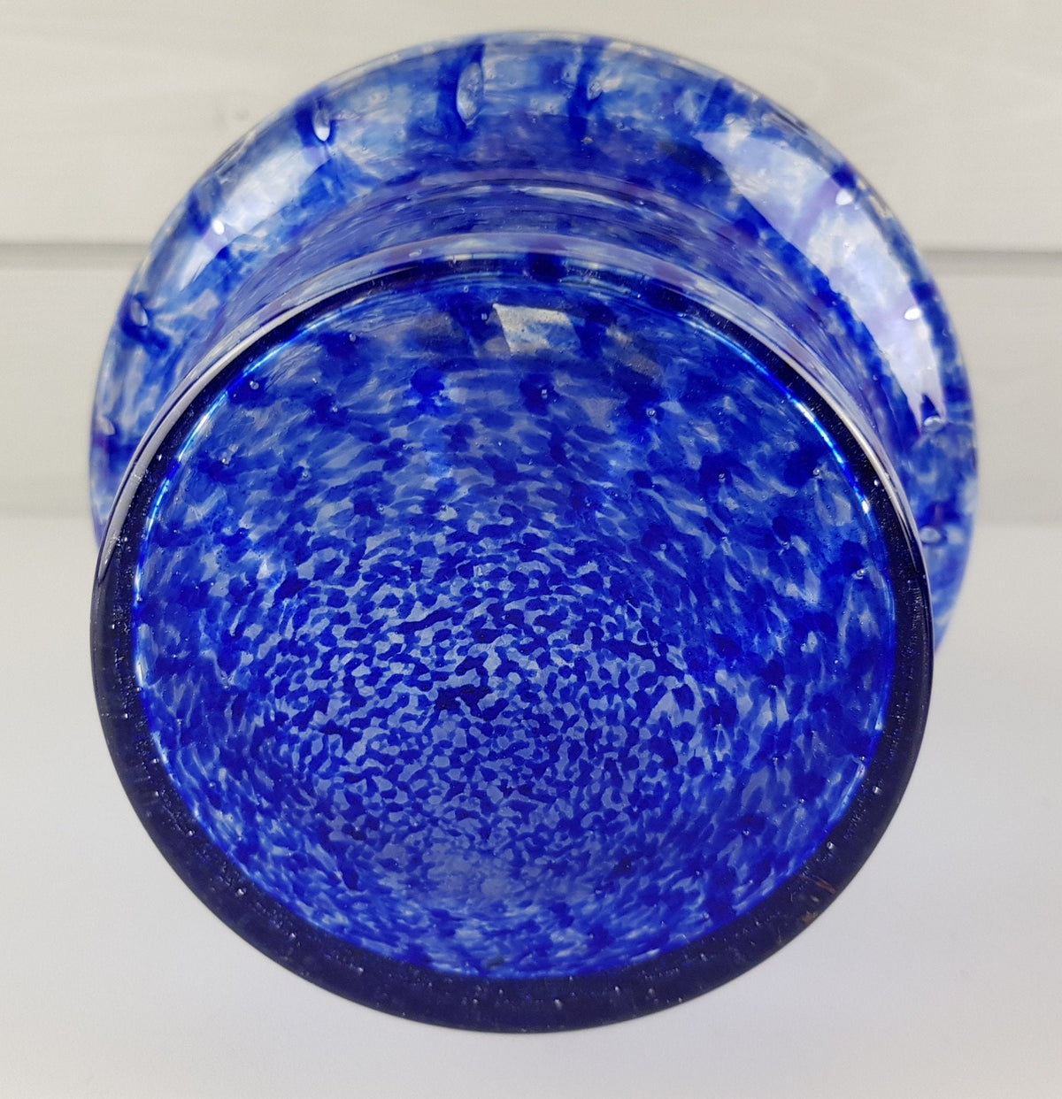 Vintage MURANO STYLE Cobalt Blue Glass Vase Italian Glass Art Made in Italy Original Foil Sticker