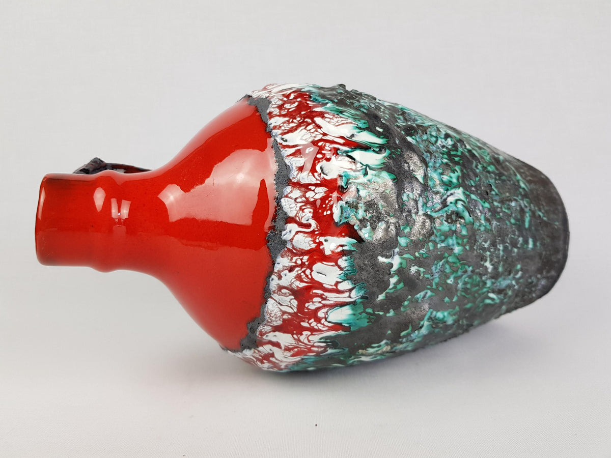 Vintage MAREI KERAMIK Red Jug Vase With Green Fat Lava Decor West German Pottery 1970s