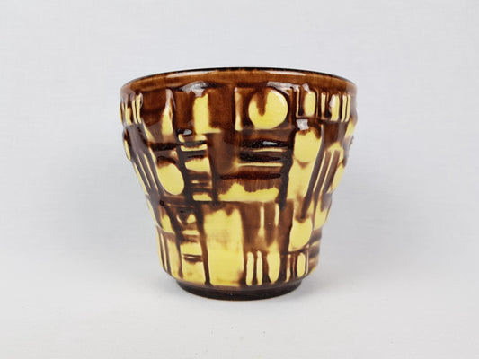 Vintage ÜBELACKER KERAMIK (U-keramik) Yellow and Brown Planter Cache Pot West German Pottery 1970s