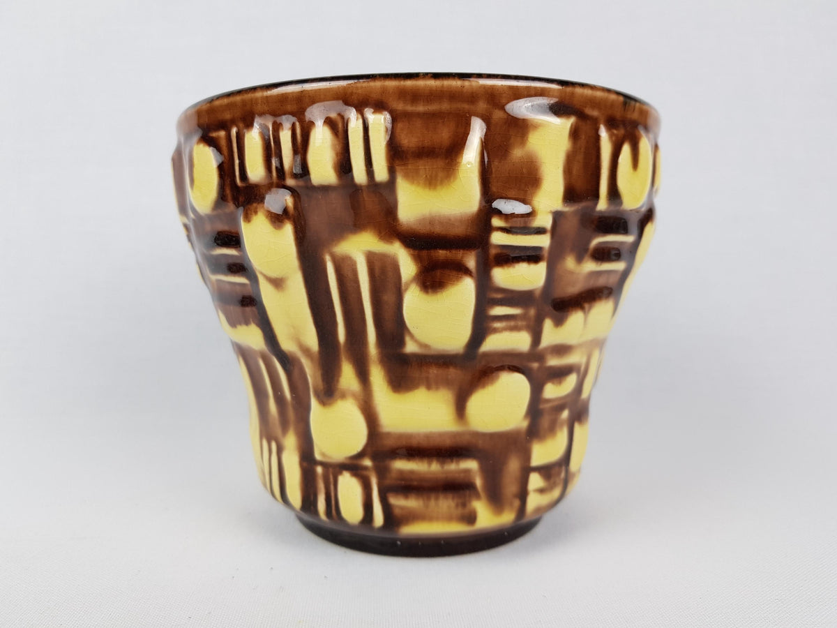 Vintage ÜBELACKER KERAMIK (U-keramik) Yellow and Brown Planter Cache Pot West German Pottery 1970s