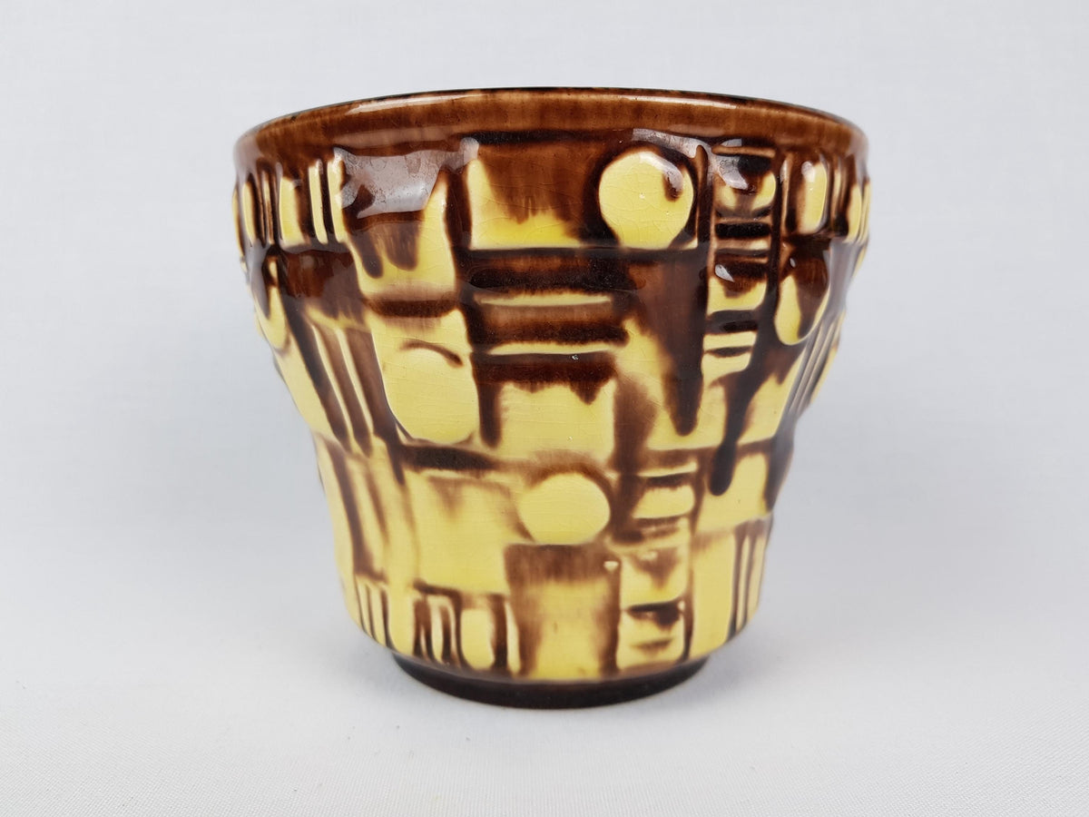 Vintage ÜBELACKER KERAMIK (U-keramik) Yellow and Brown Planter Cache Pot West German Pottery 1970s