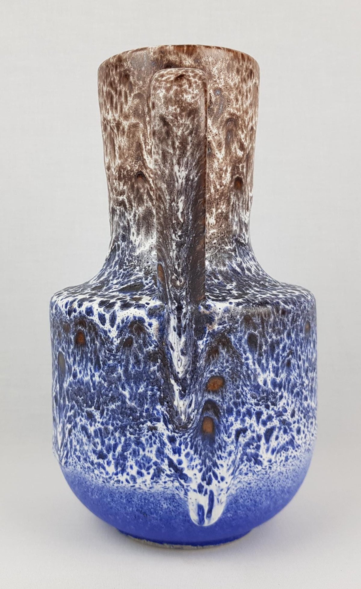 Vintage STEULER KERAMIK Handled Blue Brown Vase With White Fat Lava 141-25 West German Pottery 1970s