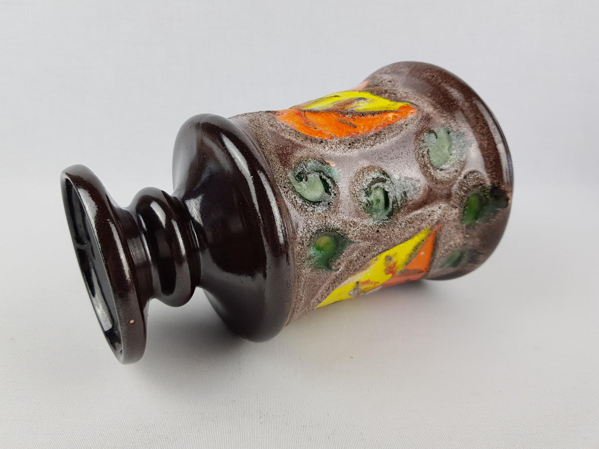 Vintage VEB STREHLA Brown Vase with Leaf Decor 1268-0 East German DDR Pottery 1960s