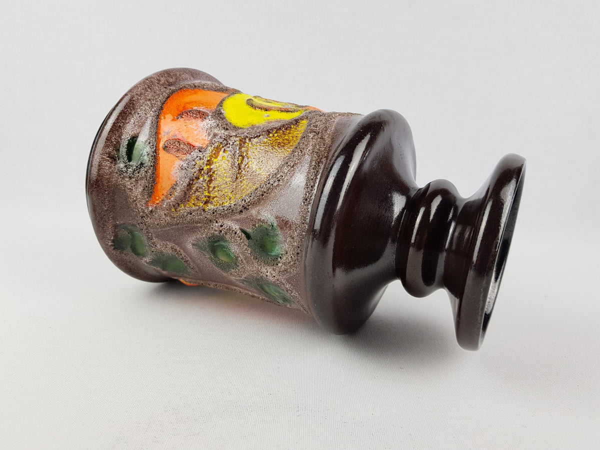 Vintage VEB STREHLA Brown Vase with Leaf Decor 1268-0 East German DDR Pottery 1960s