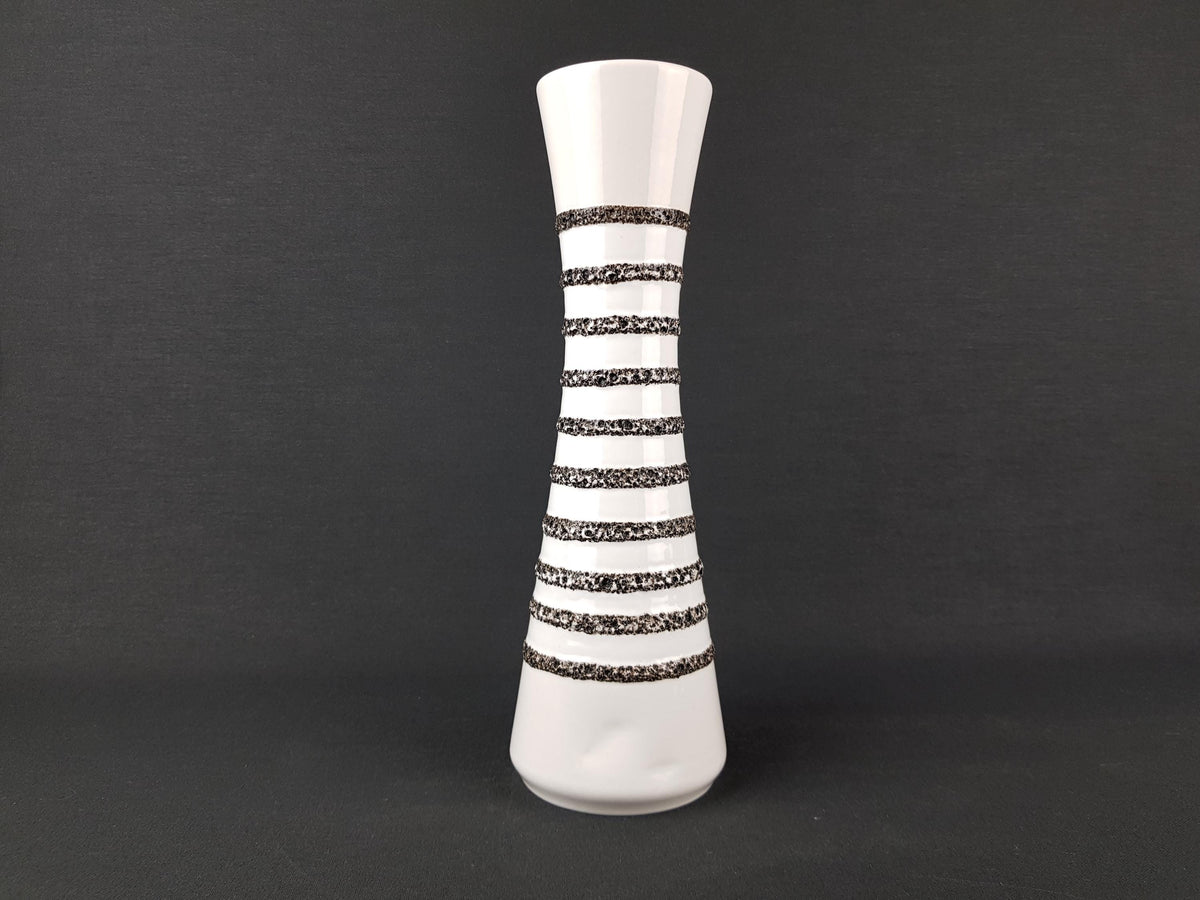 Vintage ILKRA EDEL KERAMIK Black and White Fat Lava Vase 1035-30 West German Pottery 1960s 1970s