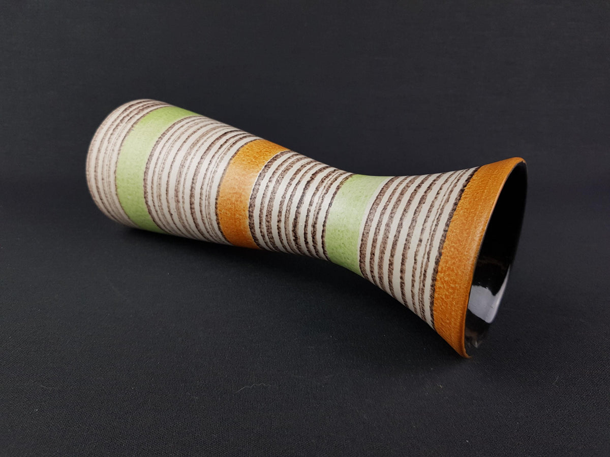 Vintage JASBA KERAMIK White, Orange, Green Stripes Vase 602-27 West German Pottery 1950s