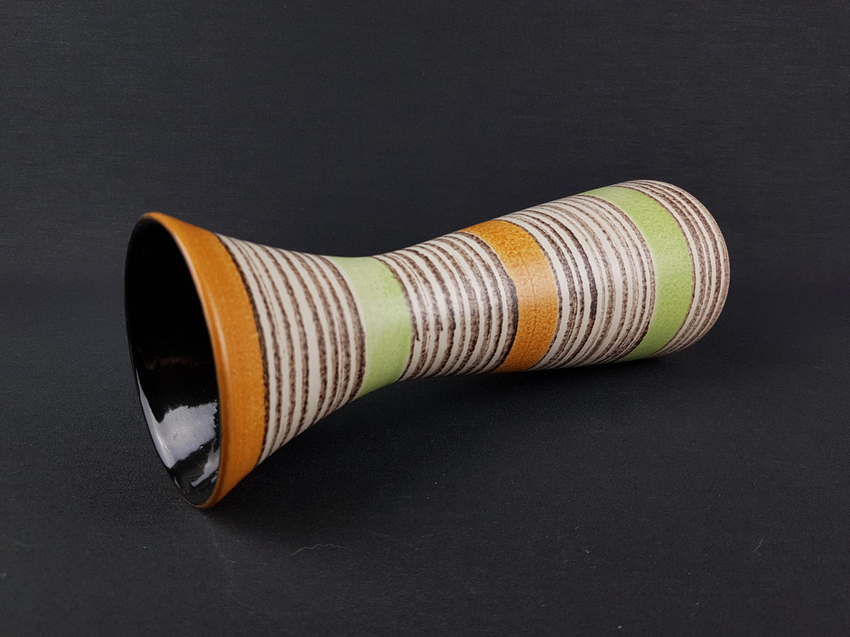 Vintage JASBA KERAMIK White, Orange, Green Stripes Vase 602-27 West German Pottery 1950s