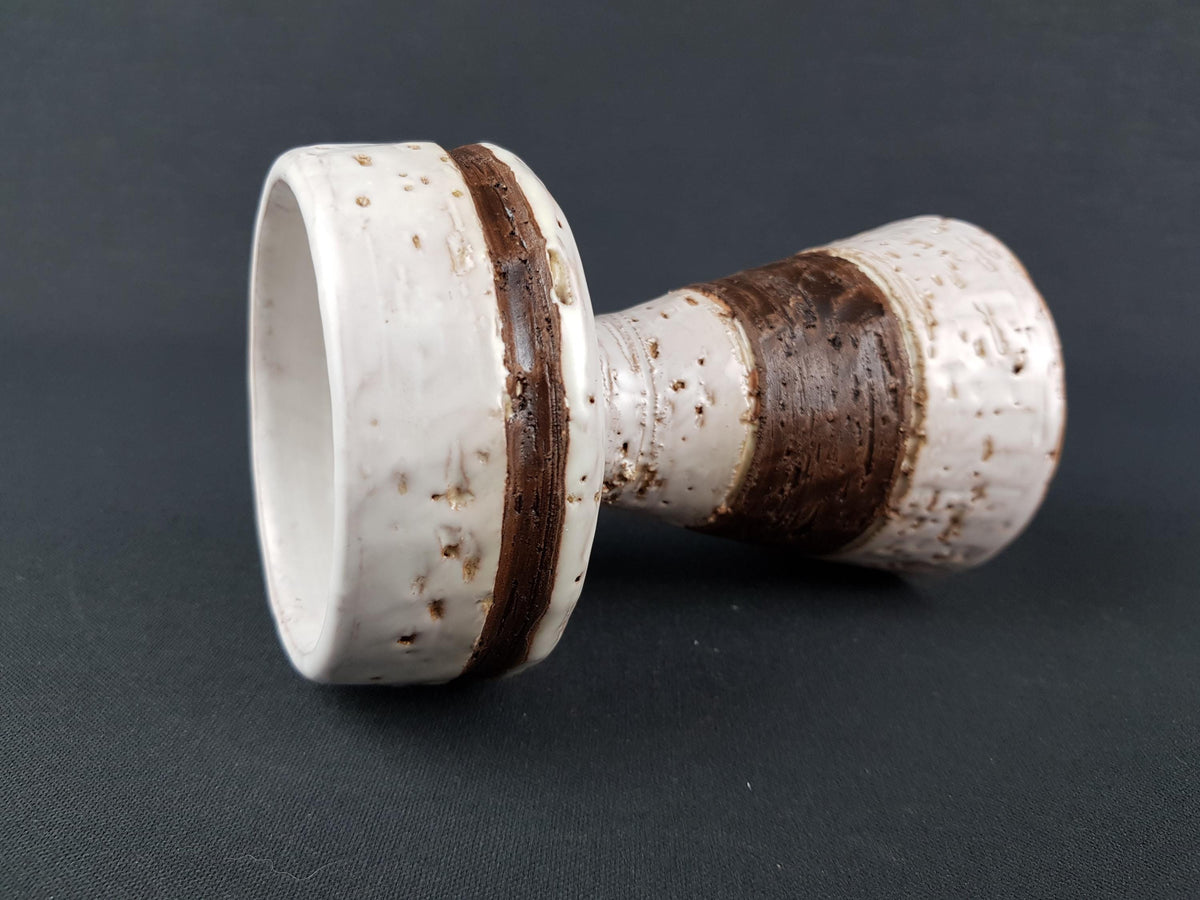 Vintage West German Style Ceramic Candlestick – White & Brown, Brutalist, 1960s/70s