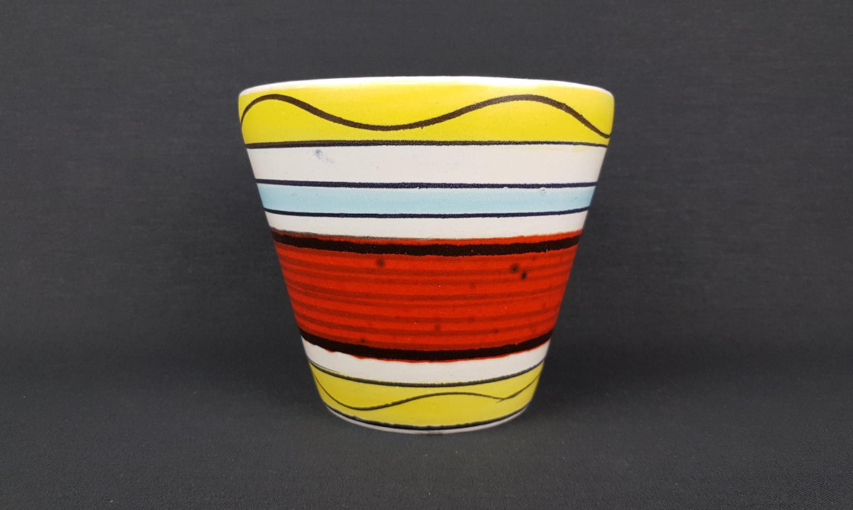 Vintage BAY KERAMIK White Planter With Multicolor Decor "Java" Flower Cache Pot 156-17 West German Pottery 1961s