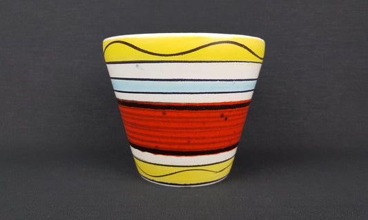 Vintage BAY KERAMIK White Planter With Multicolor Decor "Java" Flower Cache Pot 156-17 West German Pottery 1961s