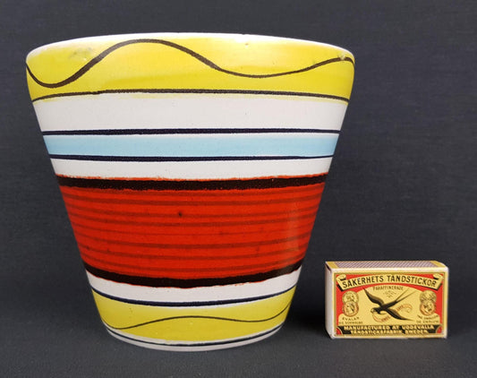 Vintage BAY KERAMIK White Planter With Multicolor Decor "Java" Flower Cache Pot 156-17 West German Pottery 1961s