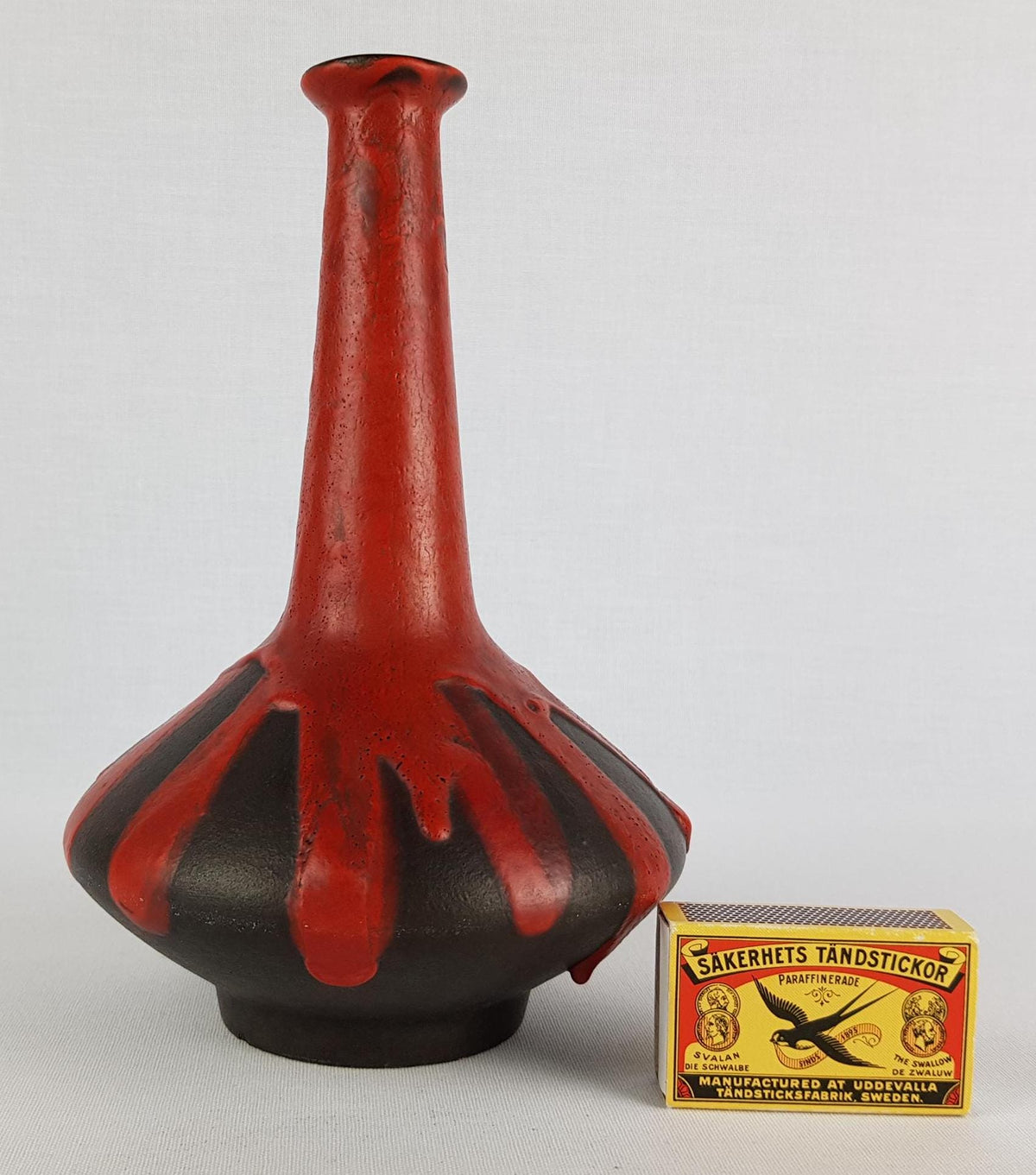 Vintage CERAMANO Red Ceramic Vase 121 with STROMBOLI decor West German Pottery 1960s