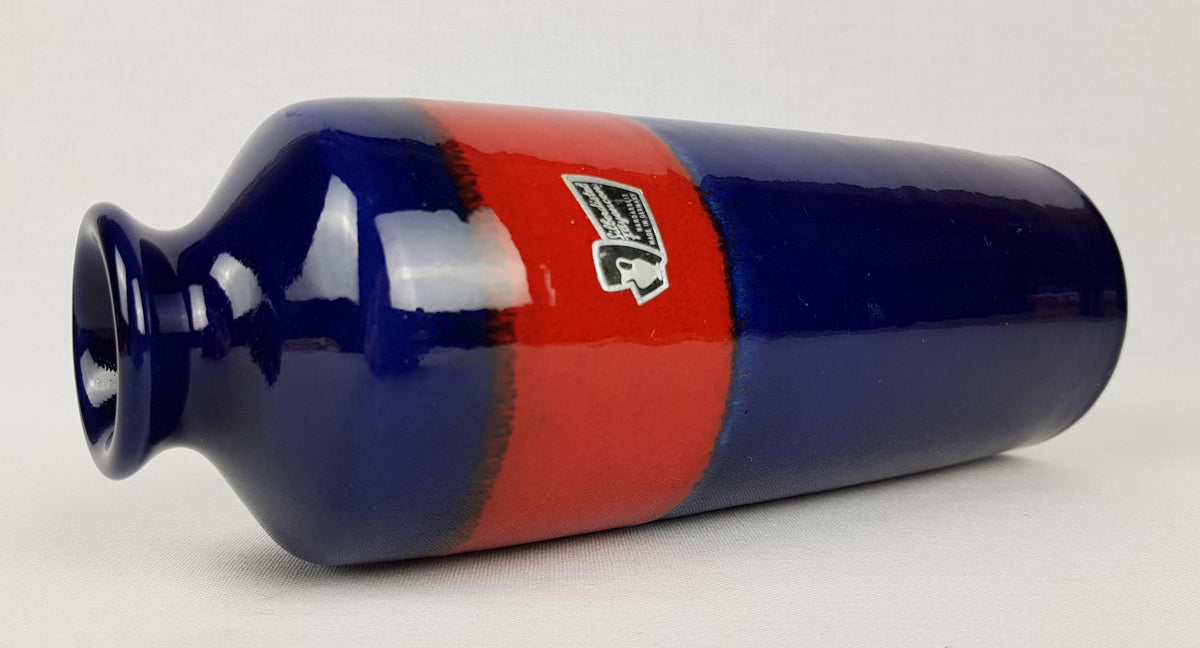 Vintage SILBERDISTEL Keramik Blue and Red Vase 56/22 West German Pottery 1970s