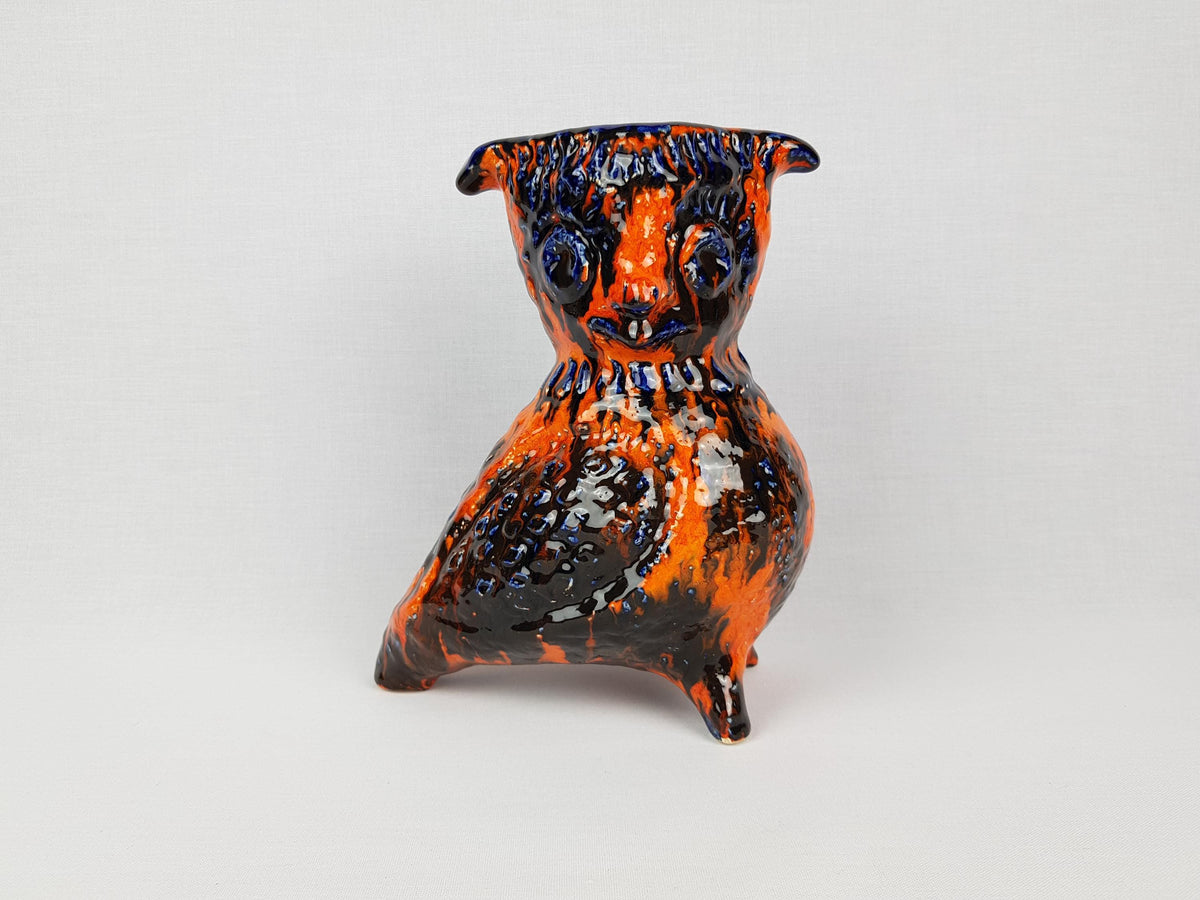 RARE Vintage JASBA KERAMIK Orange and Blue Ceramic Owl "Peru" Series West German Pottery 1969s