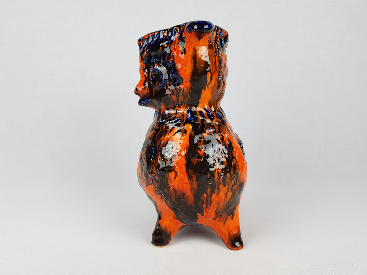 RARE Vintage JASBA KERAMIK Orange and Blue Ceramic Owl "Peru" Series West German Pottery 1969s