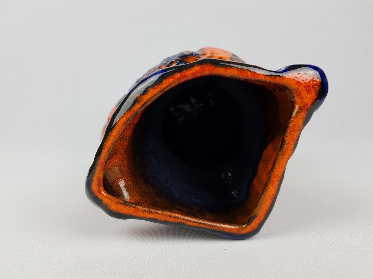 RARE Vintage JASBA KERAMIK Orange and Blue Ceramic Owl "Peru" Series West German Pottery 1969s