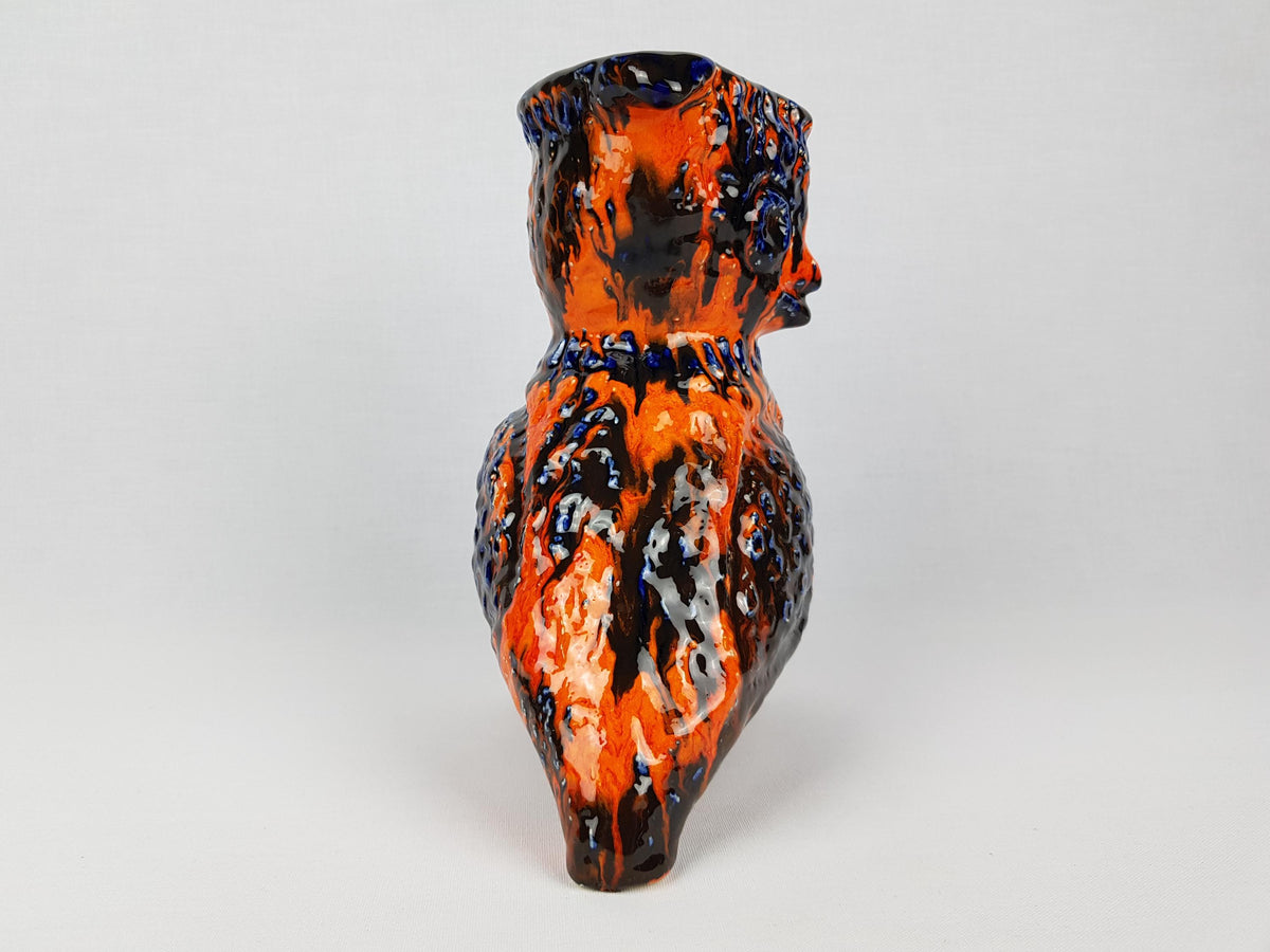 RARE Vintage JASBA KERAMIK Orange and Blue Ceramic Owl "Peru" Series West German Pottery 1969s