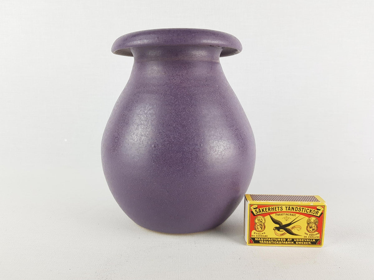 Vintage STUDIO ART POTTERY Purple Vase with Folded Rim Germany 1960-70