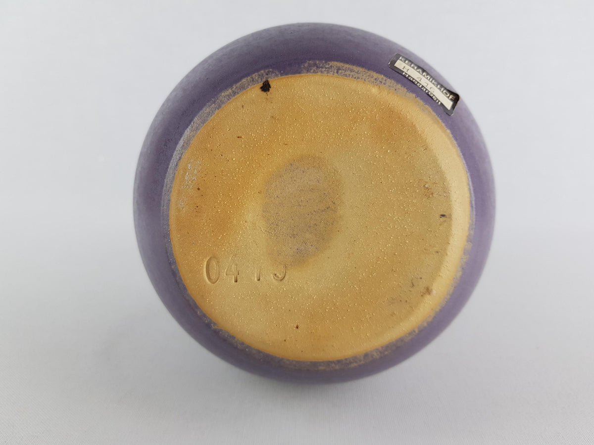 Vintage STUDIO ART POTTERY Purple Vase with Folded Rim Germany 1960-70