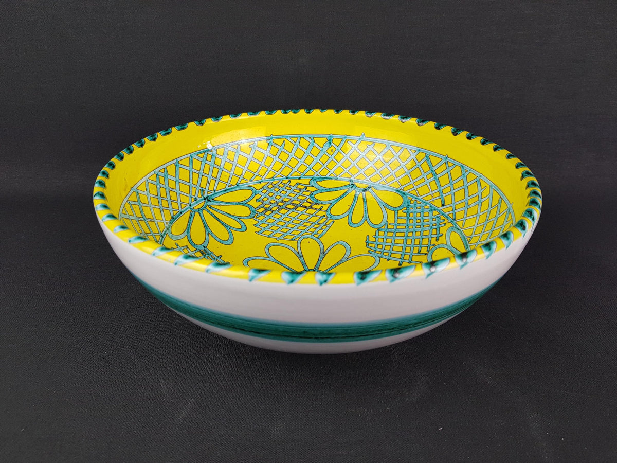 Vintage MANCIOLI / MANCER Yellow and Green Bowl Italian Pottery 1960s Italy