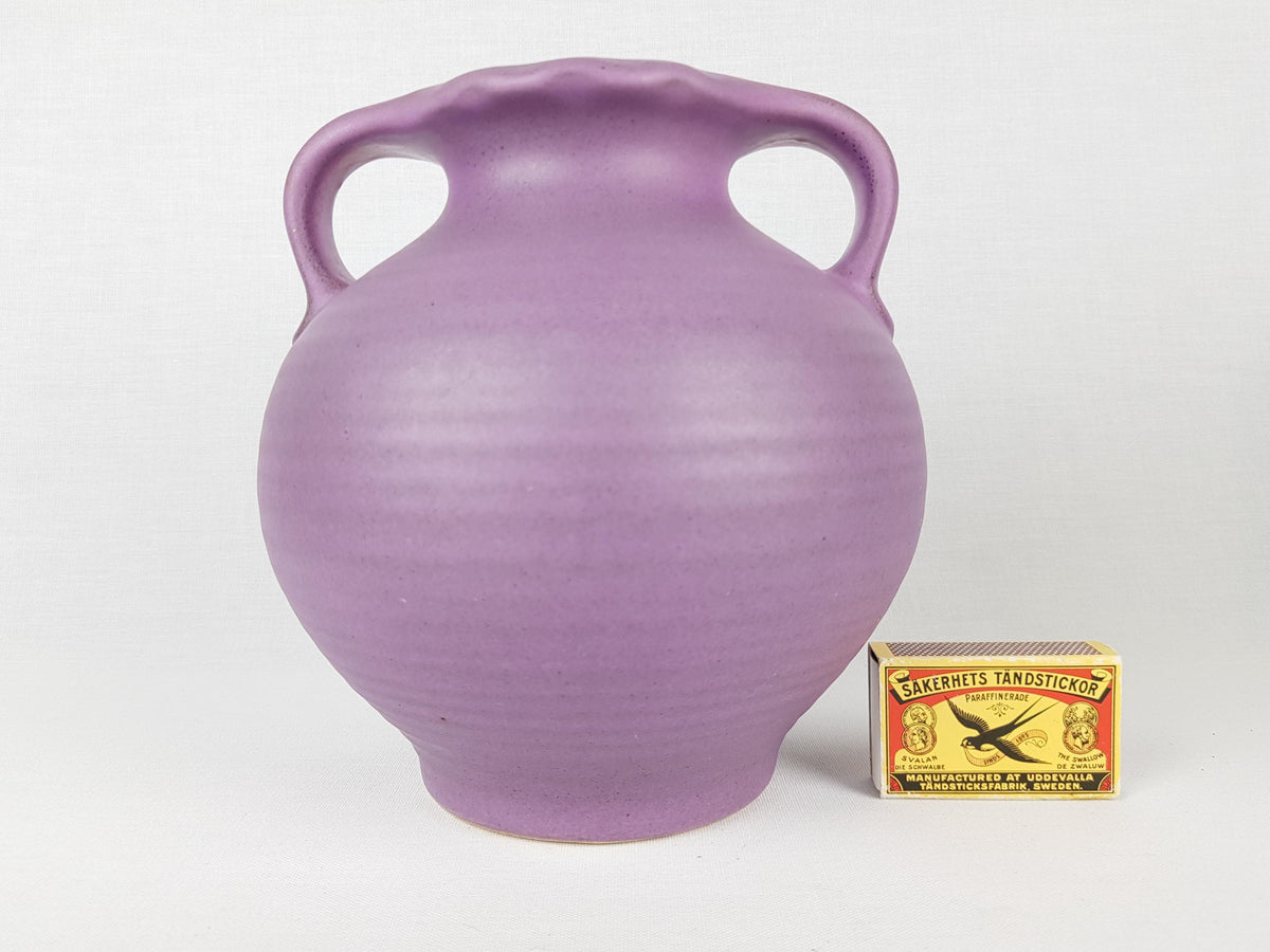Vintage VEB HALDENSLEBEN Vase with Matte Purple Glaze East German Pottery 1960s