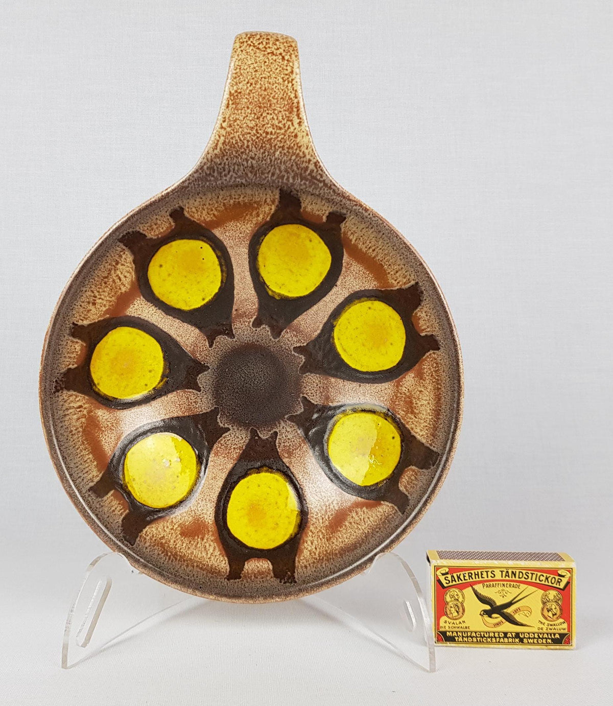 Vintage DÜMLER & BREIDEN Brown Beige Ceramic Bowl 206/18 With Yellow Dots West German Pottery 1970s
