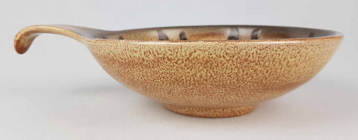 Vintage DÜMLER & BREIDEN Brown Beige Ceramic Bowl 206/18 With Yellow Dots West German Pottery 1970s