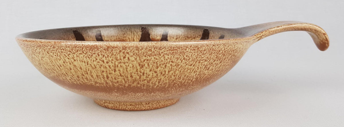 Vintage DÜMLER & BREIDEN Brown Beige Ceramic Bowl 206/18 With Yellow Dots West German Pottery 1970s